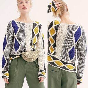 One on One Kythnos Sweater Size 3 L Handmade Greece Chunky Knit Free People